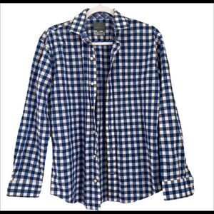Thomas dean blue plaid long sleeve dress shirt